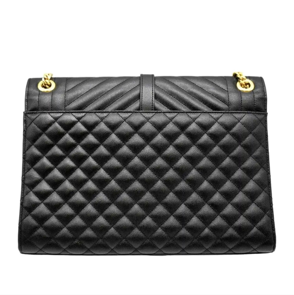 YVES SAINT LAURENT Large Envelope Leather Chain Shoulder Bag Black - Picture 3 of 15